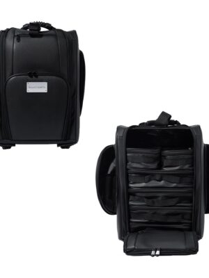 BCMBBLK-09-1.jpg MALETA DE VIAJE DE PIEL PRO NEGRA CON 4 RUEDAS REOMVIBLE CON 4 BOLSAS GRANDES 2 BOLSAS PEQUEÑAS 1 BOLSILLO DE MALLA