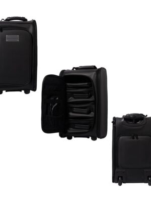 BCMBBLK-10-1.jpg MALETA DE VIAJE PARA MAQUILLAJE NEGRA CON 3 BOLSAS GRANDES 2 BOLSAS PEQUEÑAS Y 2 RUEDAS FIJAS Y BOLSAS EXTERNAS