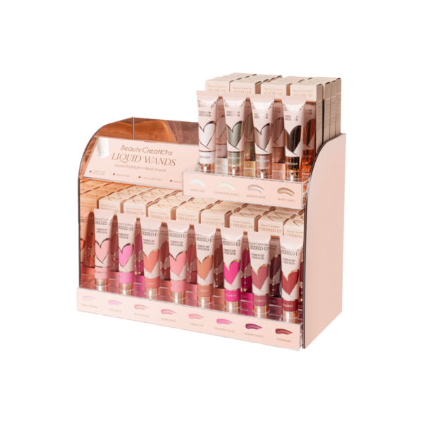 DISPLAY DE RUBOR E ILUMINADOR LIQUIDO  FLAWLESS 6PZS X 12 TNOS = 72 PZS + 12 TESTERS BC