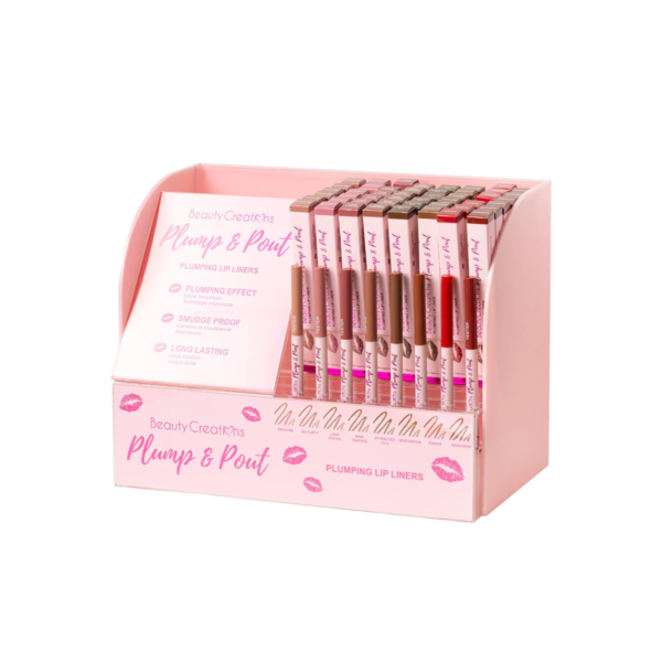 DISPLAY DELINEADOR DE LABIOS PLUMP & POUT 8 COLORES X6PCS=48PCS +8 TESTER + ACRÍLICO BC