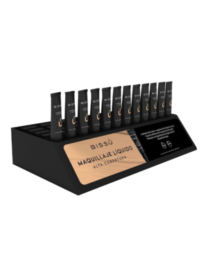 EXHIBIDOR MAQUILLAJE LIQUIDO ALTA COBERTURA INCLUYE 12 TESTER