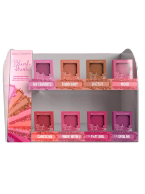 DISPLAY RUBOR BLUSH HUSH – 6 PZS X 8 COLORES (48 PZS) CON EXHIBIDOR DE CARTÓN